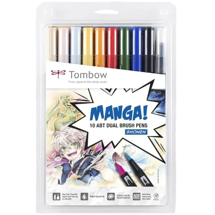 Tombow – ABT Dual Brush Pen, Set 10 Pennarelli Manga Shonen