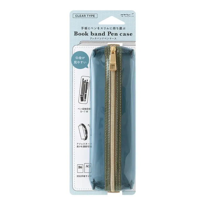Midori – Book Band Pen Case (B6-A5), Navy Clear × Khaki