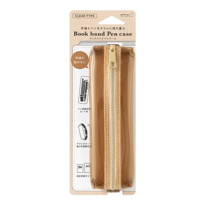 Midori – Book Band Pen Case (B6-A5), Brown Clear × Brown
