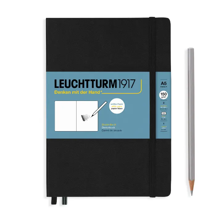Leuchtturm1917 – Sketchbook Medium A5, Hardcover, Plain, Black