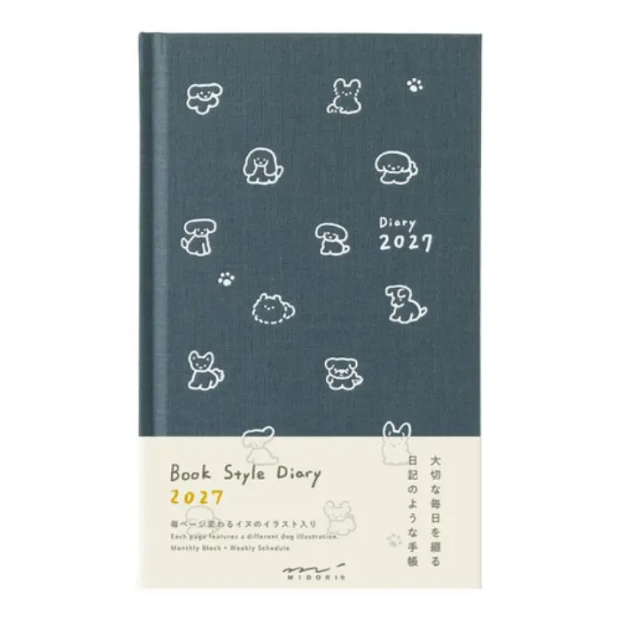 Midori – Book Style Diary 2027, B6 Variant, Dog Navy, Agenda Mensile e Settimanale