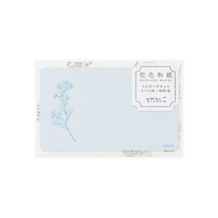 Midori – Card Set Business Card Size HANAIRO WASHI (Floral-colored Washi Paper) Blue