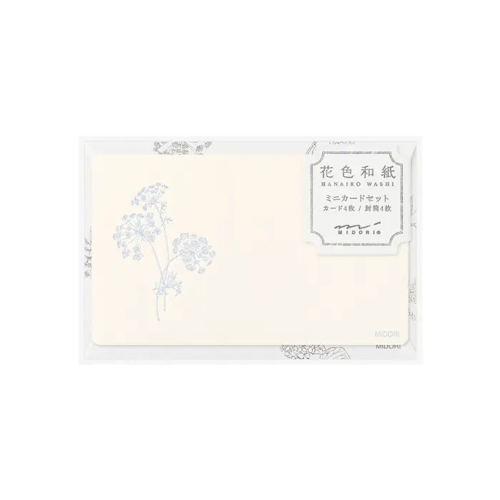 Midori – Card Set Business Card Size HANAIRO WASHI (Floral-colored Washi Paper) White