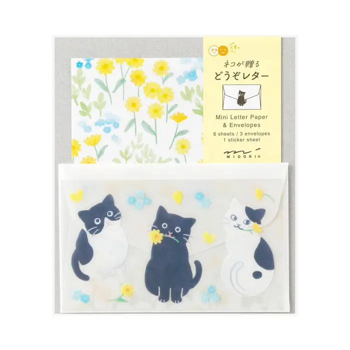 Midori – Mini Letter Paper & Envelopes with Stickers 943 For You Cat