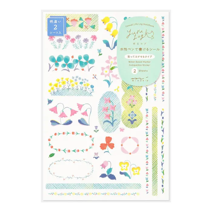 Midori – Yuru Log Decoration Sticker 2 Fogli, Floral