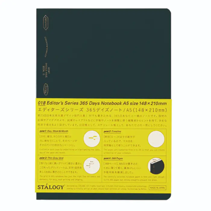 Stalogy – 365 Days Notebook A5, Grid 4mm, Black