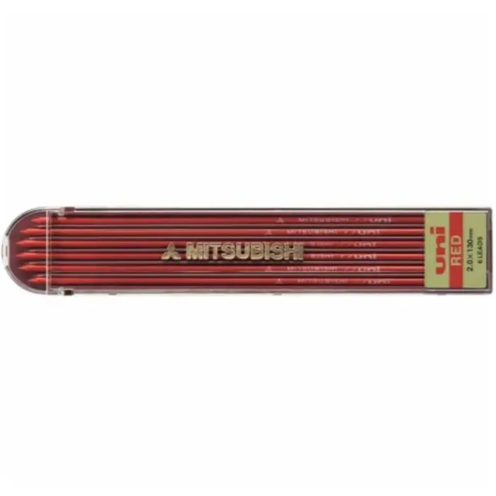 Uni Mitsubishi – Refill per Portamina, Mina da 2 mm, Colore Rosso, 6 Pezzi